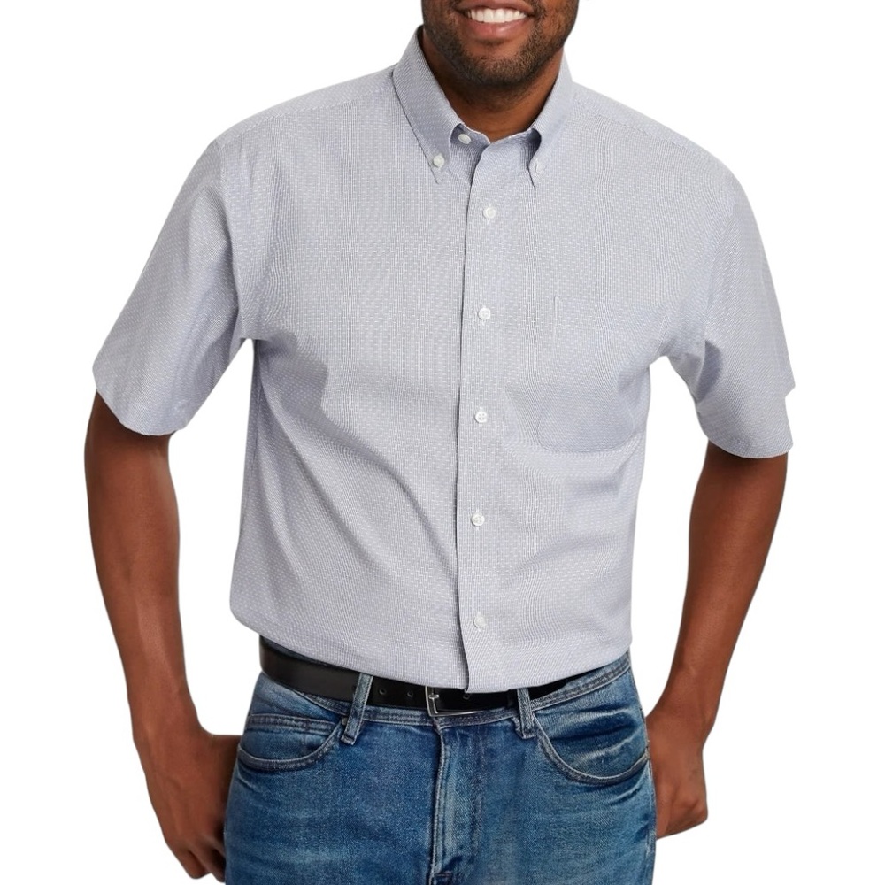 Kirkland Signature Non Iron Stetch Short Sleeve Sport Shirt Mens XL Blue Pattern